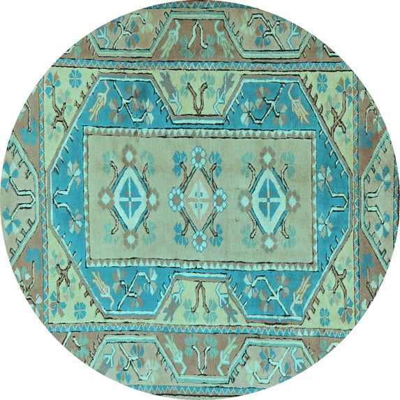 Ahgly Company Indoor Round Oriental Light Blue Traditional Area Rugs, 3' Round