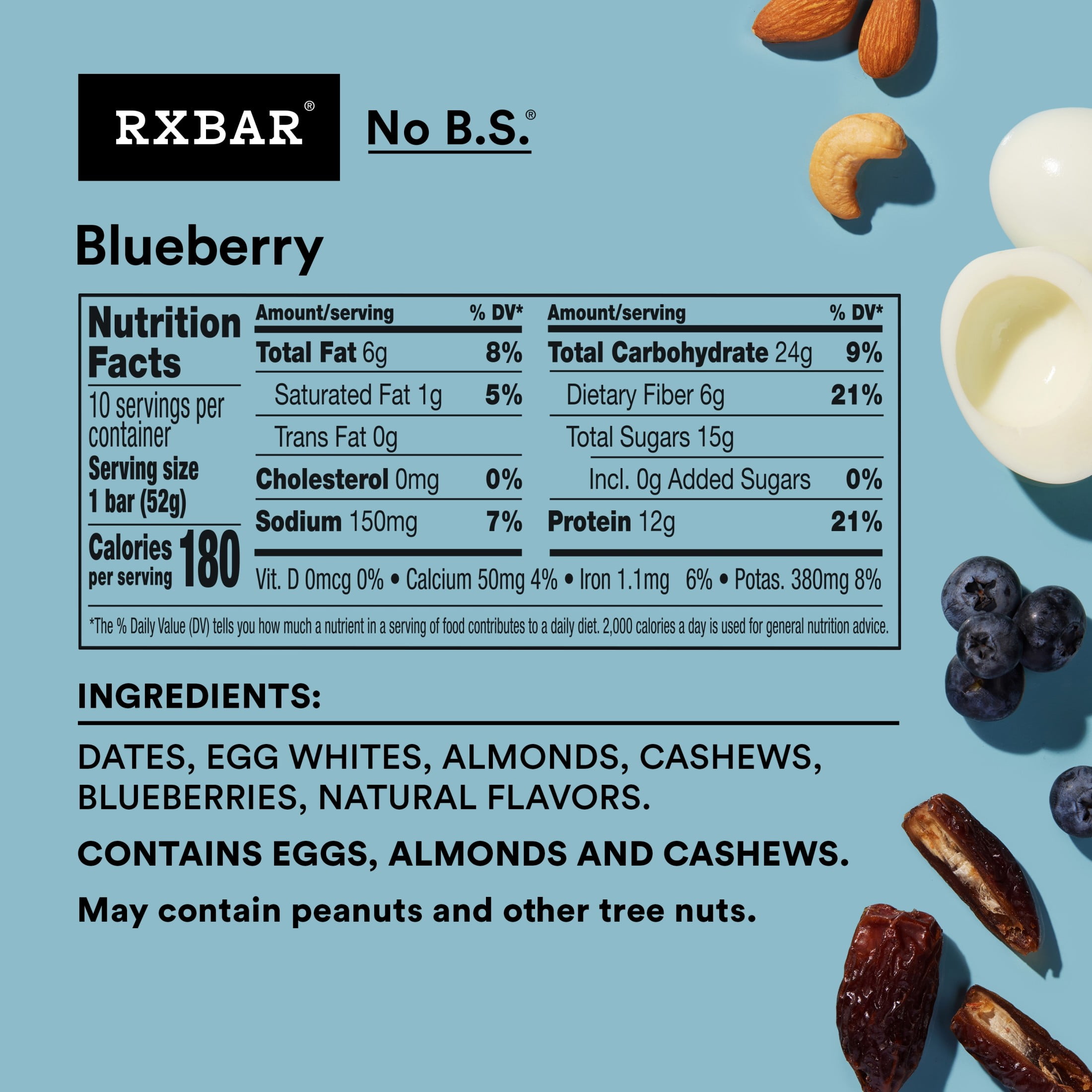 RXBAR, Blueberry Gluten-Free Protein Bars, 10 Count