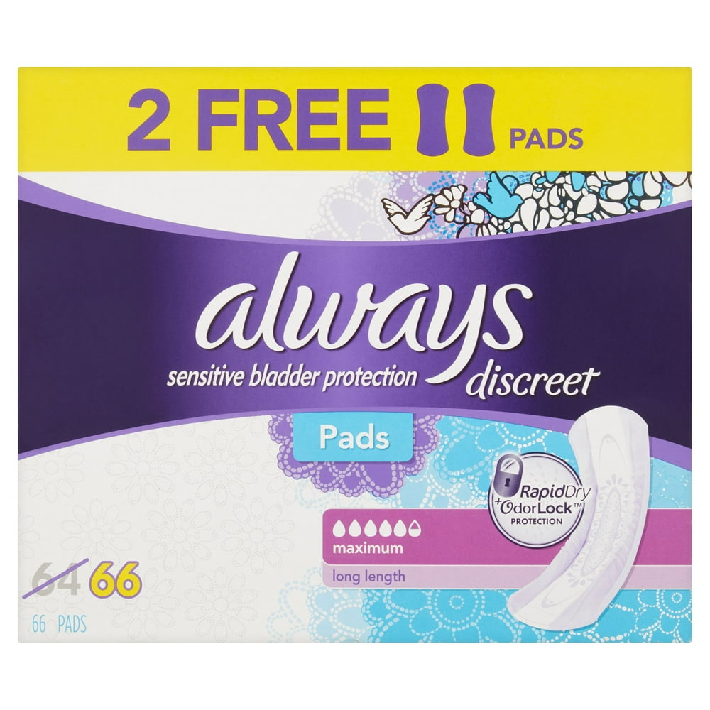 Always Discreet Bladder Protection Pads, Maximum, Long Length, 66 Ct