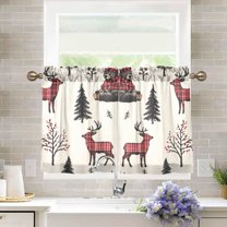 Yayeee Kitchen Curtains Light Filtering 27"x24" Rod Pocket Short Cafe Window Panel, Beige Christmas Plaid