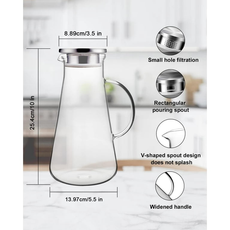 Glass Water Pitcher with Filter Lid and Pouring Spout Heat