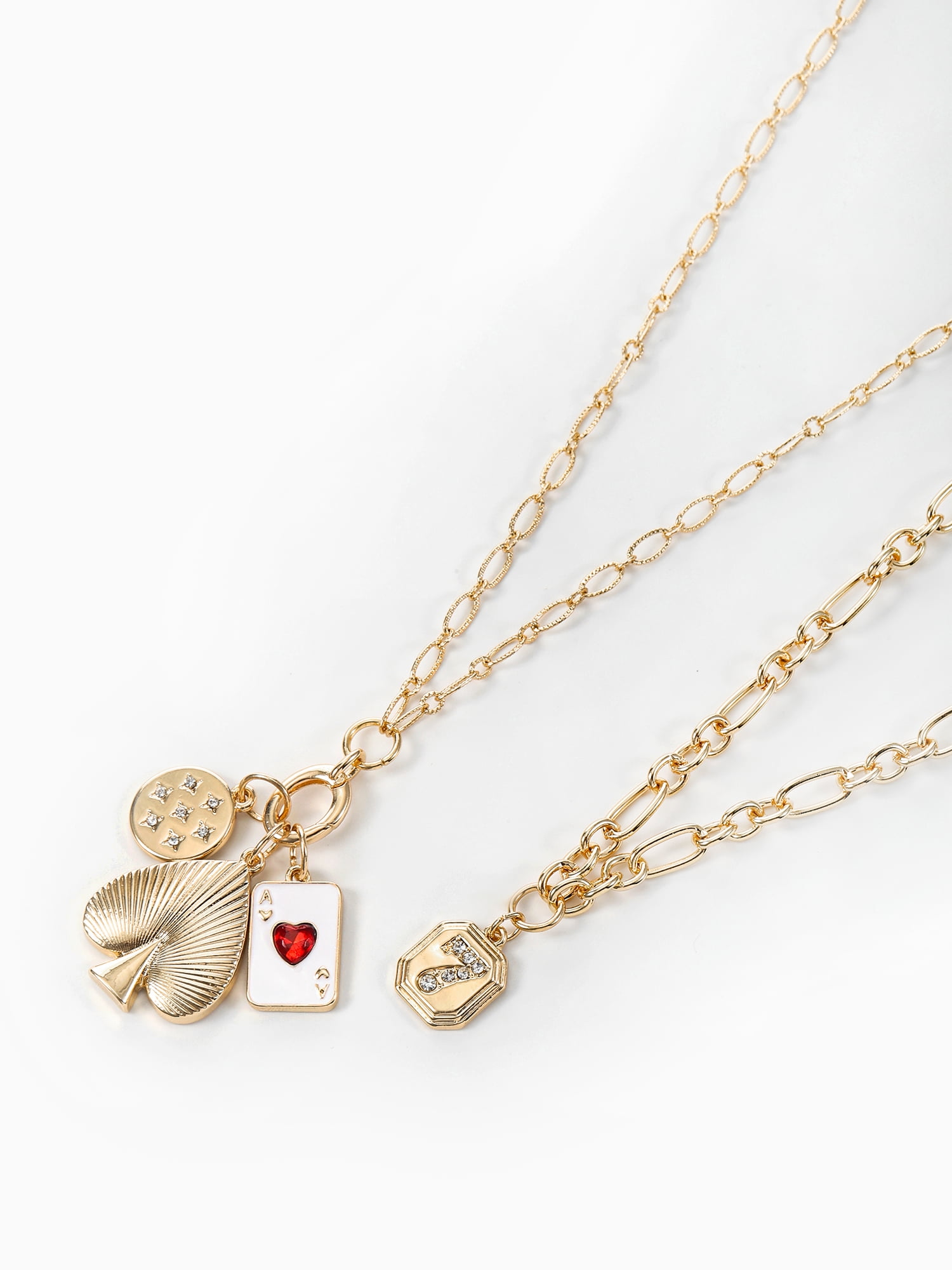 Time and Tru Ace Charm Layered Necklace Set Goldtone
