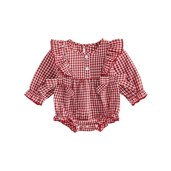 Loicainy Infant Baby Girls Plaid Bodysuit 3 6 12 18 Months Long Bubble Sleeve Crew Neck Fall Romper Clothes