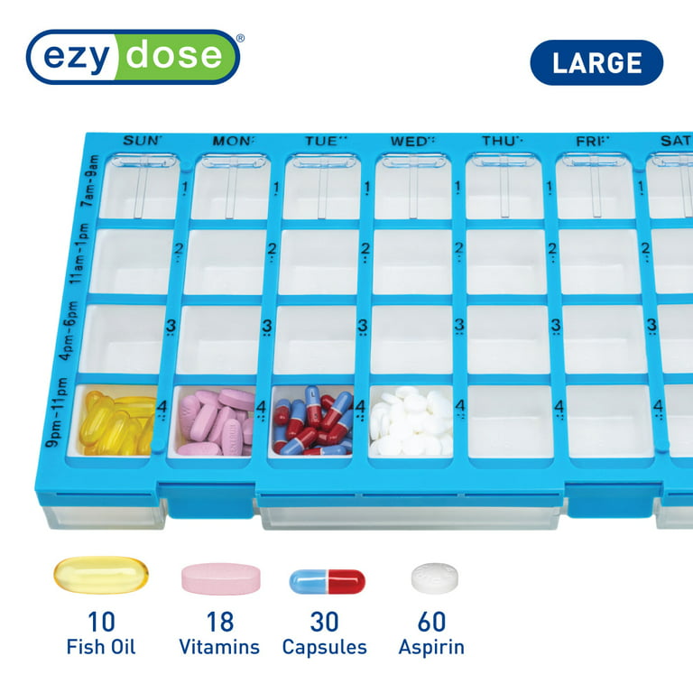 Ezy Dose Weekly (7-Day) Pill Organizer, 3 Times a Day, Travel Pill