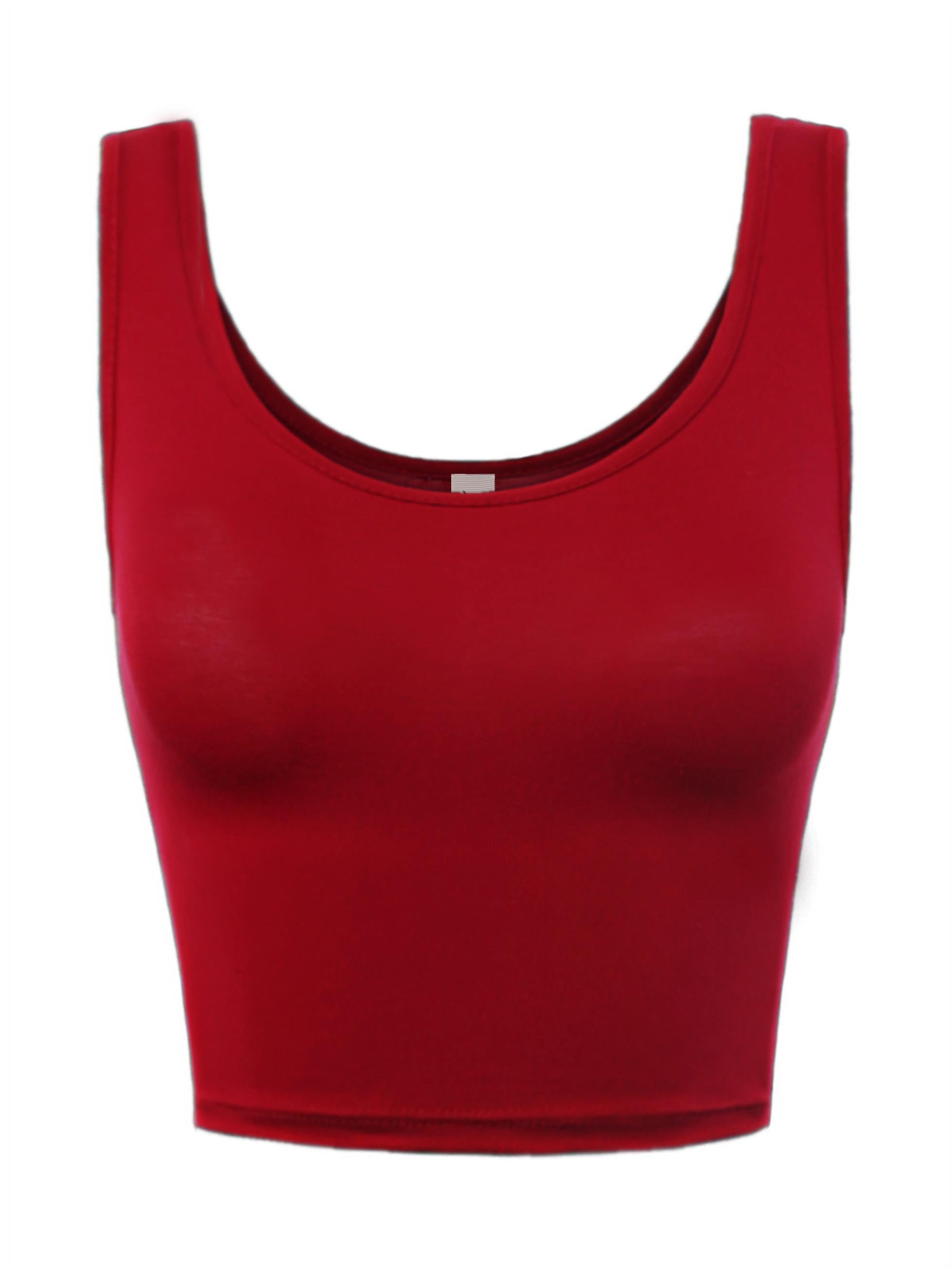 A2Y Women's Fitted Rayon Scoop Neck Sleeveless Crop Tank Top Red L