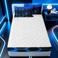 thumbnail image 4 of Erosebridal Modern Honeycomb Zipper Queen Comforter Set with Fitted Sheet and 2 Pillowcases for Boys Men, Gradient Backdrop Print Zipper Bedding Set, Blue Black, Reversible, 4pcs, 4 of 7