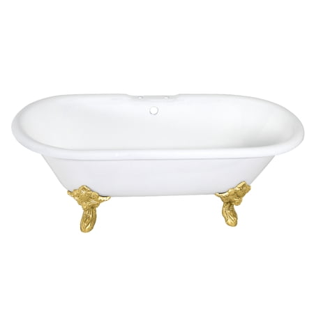 Aqua Eden VCT7DE7232NL7 72-Inch Cast Iron Oval Double Ended Clawfoot Tub (7-Inch Faucet Drillings) in White/Brushed Brass