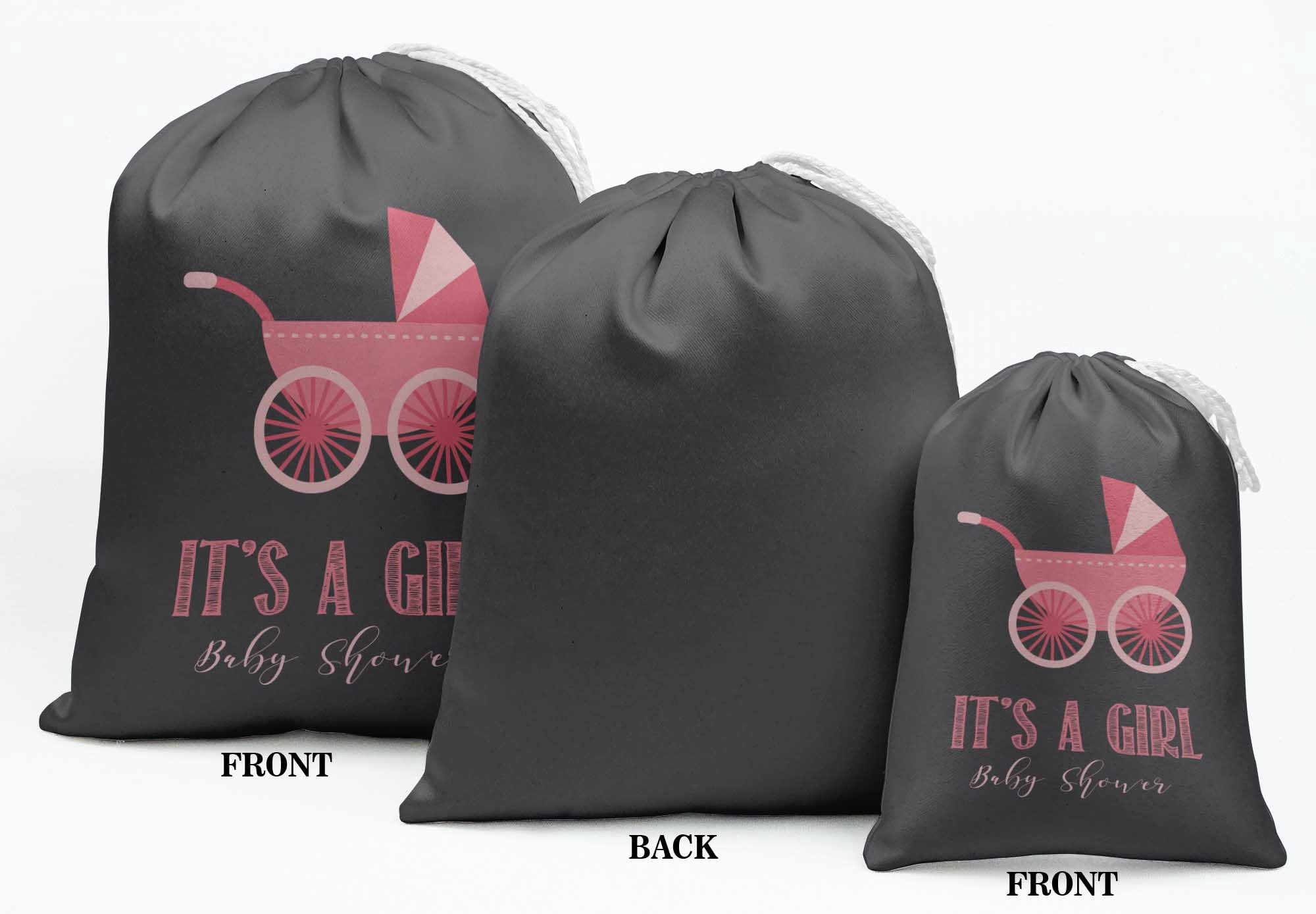 Darling Souvenir Gray Carriage & It'S A Girl Baby Shower Party Supplies&nbsp;Drawstring Pouches&nbsp;Favor Bags 15 Pieces