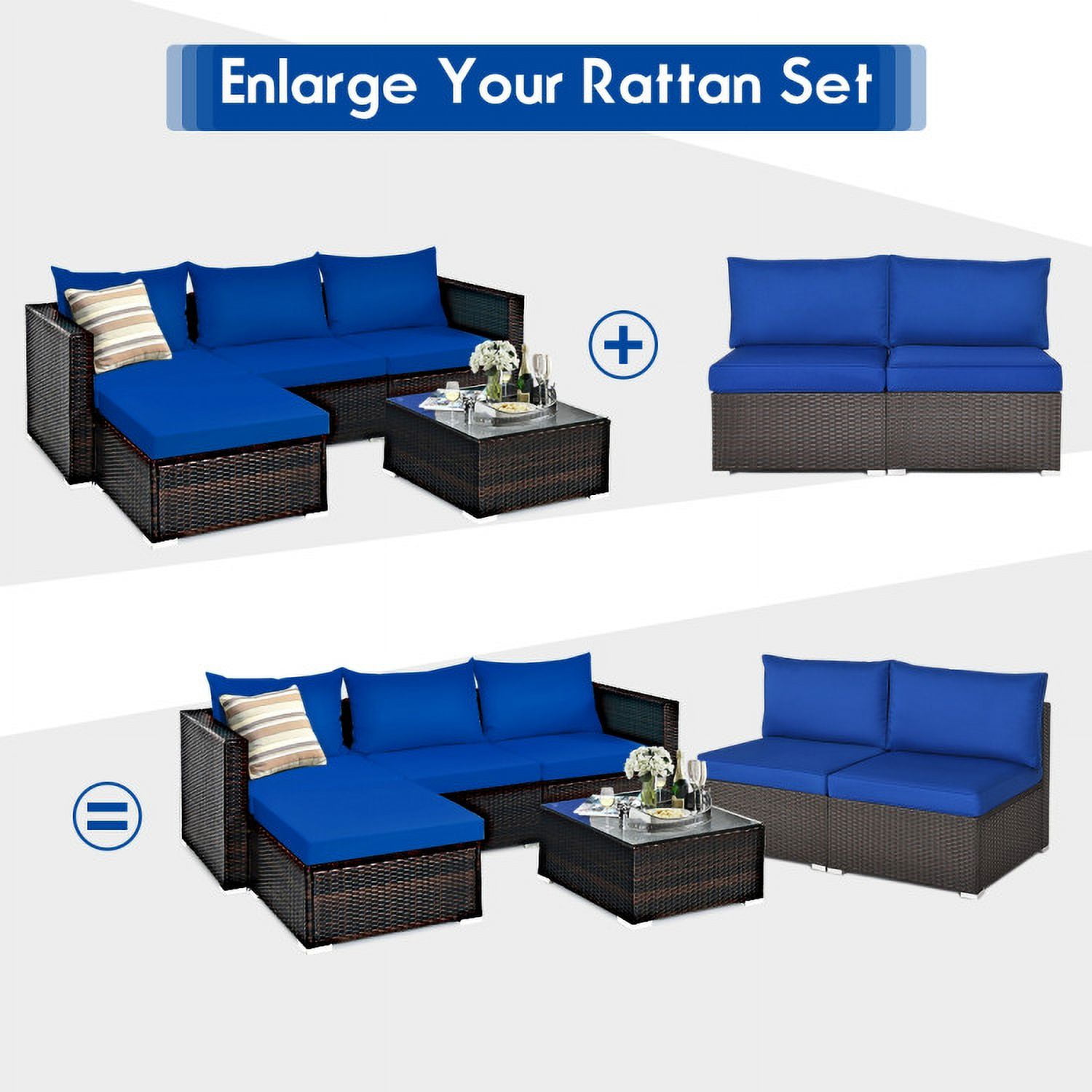 Aimee Lii 2 Pieces Patio Rattan Armless Sofa Set with 2 Cushions and 2 Pillows, Outdoor Patio Set, Navy