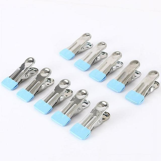 10 Pcs Stainless Steel Clothes Pins Sock Clips, Metal Clothespins Multifunctional Utility Clips for Kitchen, Stockings, Clothesline, Beach Towel, Office
