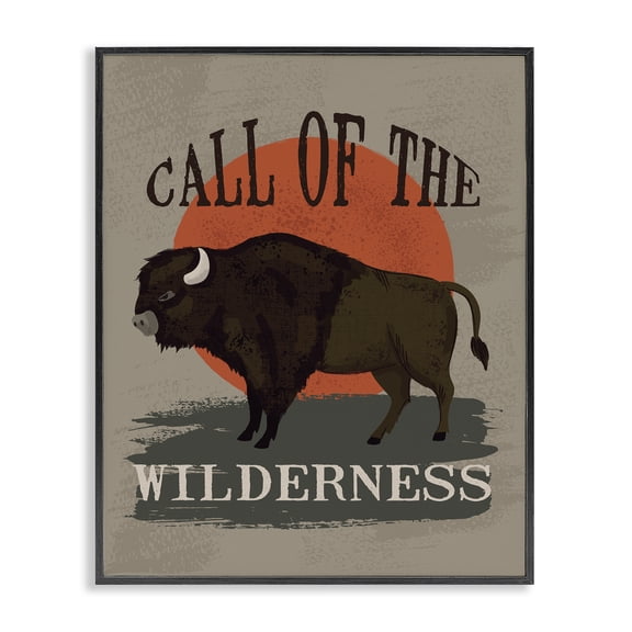 Stupell Industries Rustic Lodge Call of The Wilderness Phrase Southwestern Buffalo Sunset Black Framed Giclee Art, 11 x 14, by Lisa Perry Whitebutton