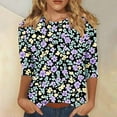 thumbnail image 2 of CYMMPU Floral Pattern 3/4 Sleeve Crew Neck Fall Fashion Shirts Blouses for Women Dressy Casual Spring Tops T-Shirts Loose Fit Lightweight Basic T-Shirts Multicolor XL, 2 of 5