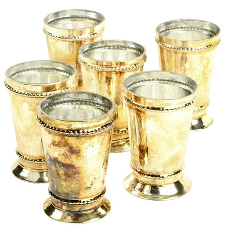 - Koyal Wholesale Antique Burnt Gold Glass Mint Julep Cup Vases, Bulk Set of 6, Bud vase, Candle Holders