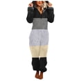 thumbnail image 1 of Gibobby Mono Bombachos Pijamas de manga larga de lana artificial para mujer Casual Color sólido Cremallera Suelta con capucha Mono Pijamas Casual Invierno Cálido Orejas lindas(Negro， XL), 1 of 5
