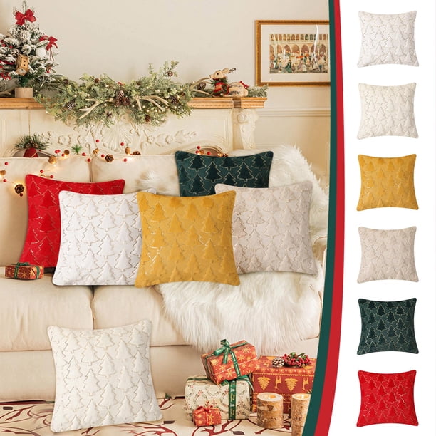 Xihbxyly Funda de Almohada con Diseño de Árbol de Navidad, Suave Tela de Poliéster, Elegante Bordado de Copos de Nieve, Diseño con Cremallera Oculta, Acogedor Cojín para Sofá y Cama, Decoración Festi