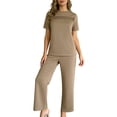 thumbnail image 4 of yillto Lounge Sets for Womens Crew Neck Short Sleeve Shirts Top and Wide Leg Loose Pants Sleepwear Casual 2 Piece, 4 of 7