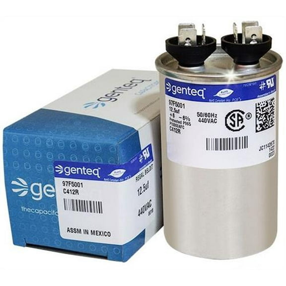 12.5 uF MFD x 440 VAC Round Genteq / GE Industrial Replacement Capacitor # C412R / 97F5001