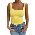 thumbnail image 3 of Women'S Summer Sleeveless Square Neck Tank Top Ruched Slim Fit Basic Vest Tops Yellow XS, 3 of 9