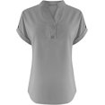 thumbnail image 3 of Cotton Linen Shirts for women Summer Tops Short Sleeve Button Lapel V Neck T-Shirts Casual Tunic Top Loose Comfy Loose Solid Work Plain Blouse Tees, 3 of 4