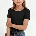 thumbnail image 2 of TIREOW Ribbed Knit T Shirt for Girls Short Sleeve Crewneck Summer Basic Tees Kids Casual Pullover Trendy Outfits ﻿ (Black, 7-8 Years), 2 of 6