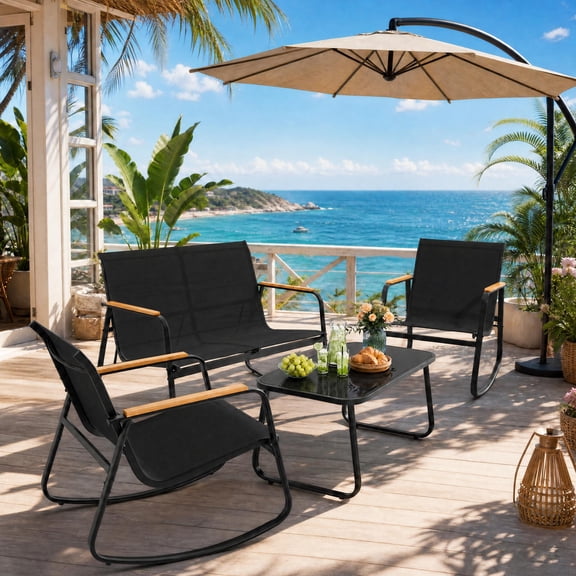 Patio Furniture Set on Sale, Asofer 4-Piece Textilene Outdoor Bistro Set with 2 Rocking Chair for Lawn, Garden, Poolside (Black)