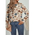 thumbnail image 6 of Women's Khaki Floral Print Loose Crew Neck Long Sleeve T-Shirt for Daily Wear | [ZhiHiMeRi] | (US 12-14)L, 6 of 6