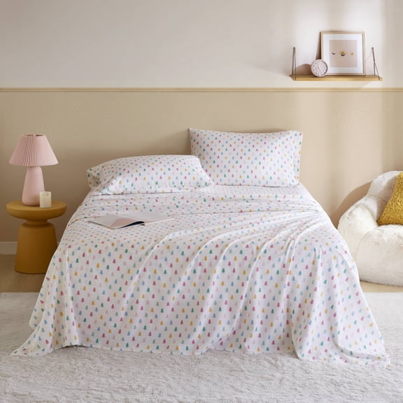 3-Piece Twin 100% Cotton Flannel Pigment Printed Sheet Set,Tree Block