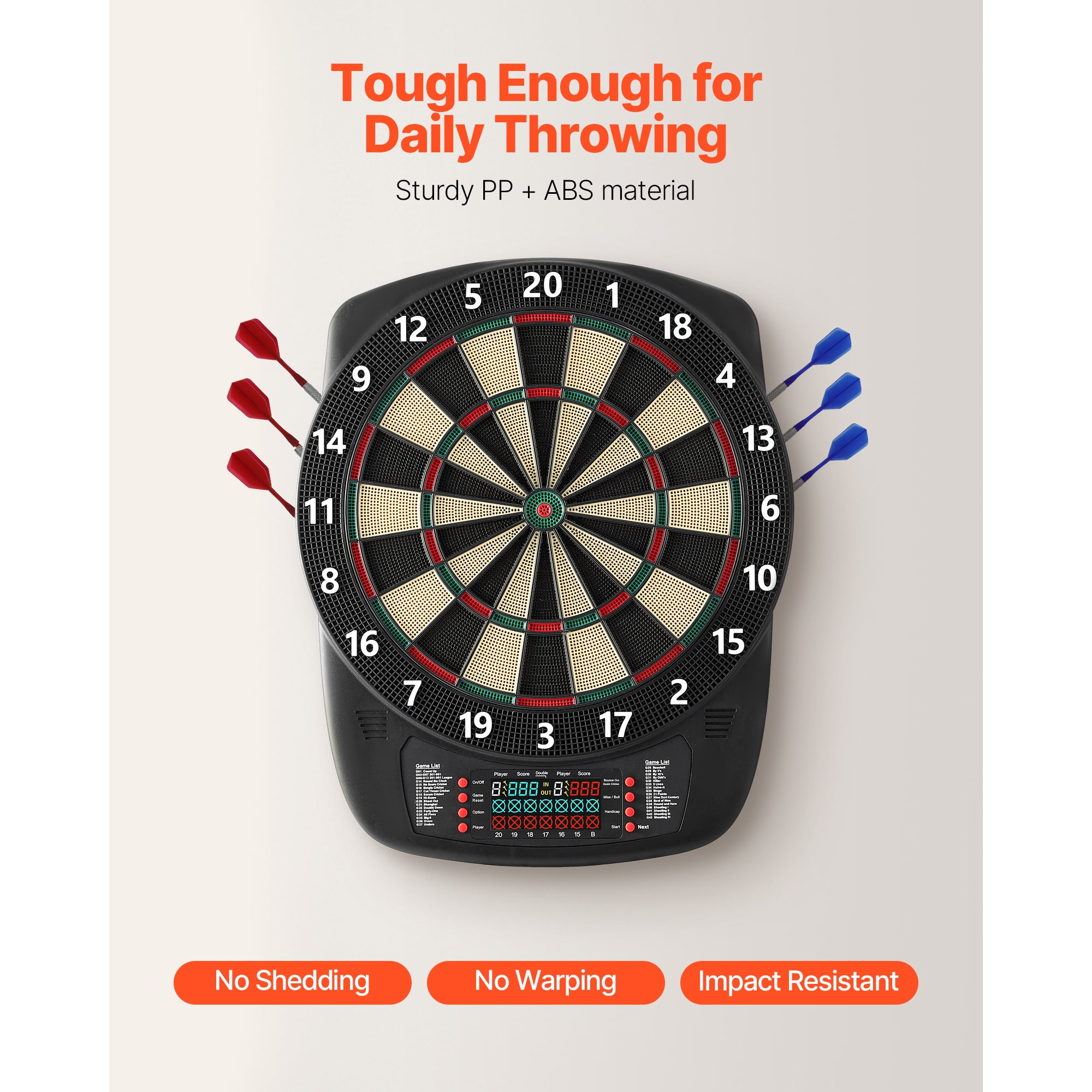 KFFKFF Electronic Dart Board with 13.5" Target, 43 Games & 200+ Variations for Up to 8 Players, Includes 6 Dart Shafts, Flights, and 50 Soft Tips, LCD Scoring Screen for Home and Party Use