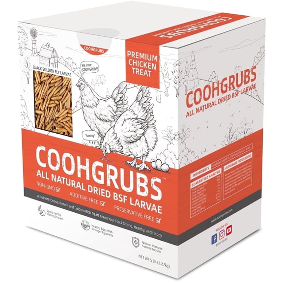 COOHGRUBS Dried Black Soldier Fly Larvae for Chickens, High-Calcium 85X More than Mealworms Bird Treat, 5-lb box