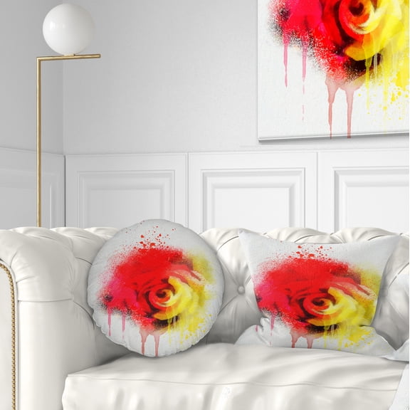 Designart Beautiful Red Yellow Rose Watercolor - Flowers Throw Pillowwork - 12x20