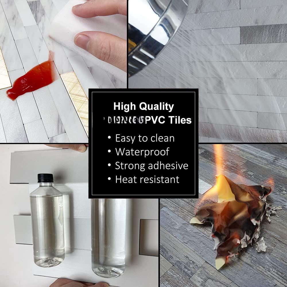 20 Sheets Faux Stone Peel And Stick Backsplash  White Marble Look Pvc Wall Tiles On For Kitchen