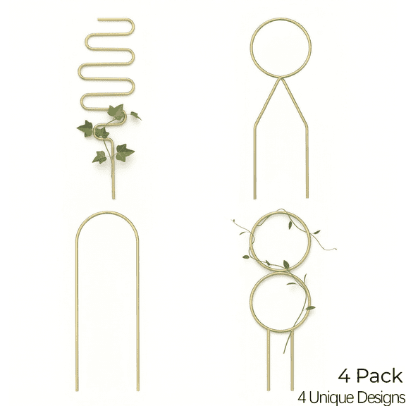 4 Pack Gold Small Metal Trellis for Indoor Potted Plants Mini Plant Support Stakes for Climbing Plants Hoya Ivy Philodendron