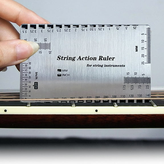 HAMPPLIES Guitar String Action Gauge 1Set Steel Ruler for String Height Measurement and Fretboard Repair 3.4x2.3x0.2in