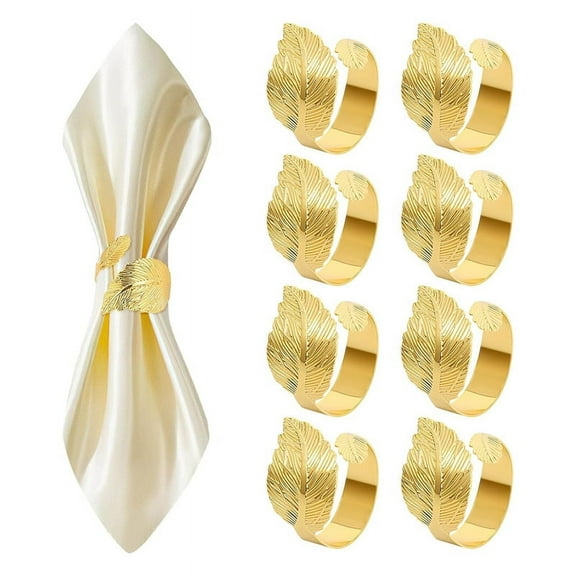 Gold Napkin Rings Set of 8,Leaf Bulk Napkin Rings,Cloth Napkin Holder Ring Dining Table Decorations for Easter Weddings,8 x Napkin Rings,Gold