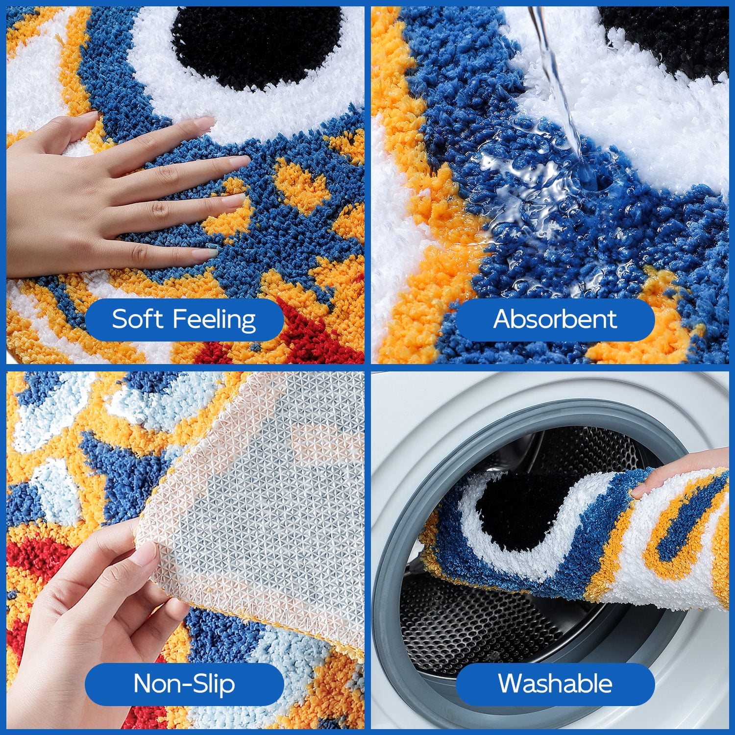 Feblilac Cute Fish Bath Mat For Bathroom, Japanese Koi Flag Soft Water Absorbent, Non-Slip, Machine Washable (Blue)