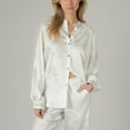 thumbnail image 4 of Lounge Women's Toile Print Button Up Pajama Set with Long Sleeve Top and Elastic Waist Drawstring Pants - Large, White, 4 of 7