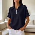 thumbnail image 3 of Otntypg Women's Quarter Zip Short Sleeve Tops Lightweight Casual Waffle Knit Collared Golf Shirts Loose Fit Dressy Textured Pullover Blouse, 3 of 8