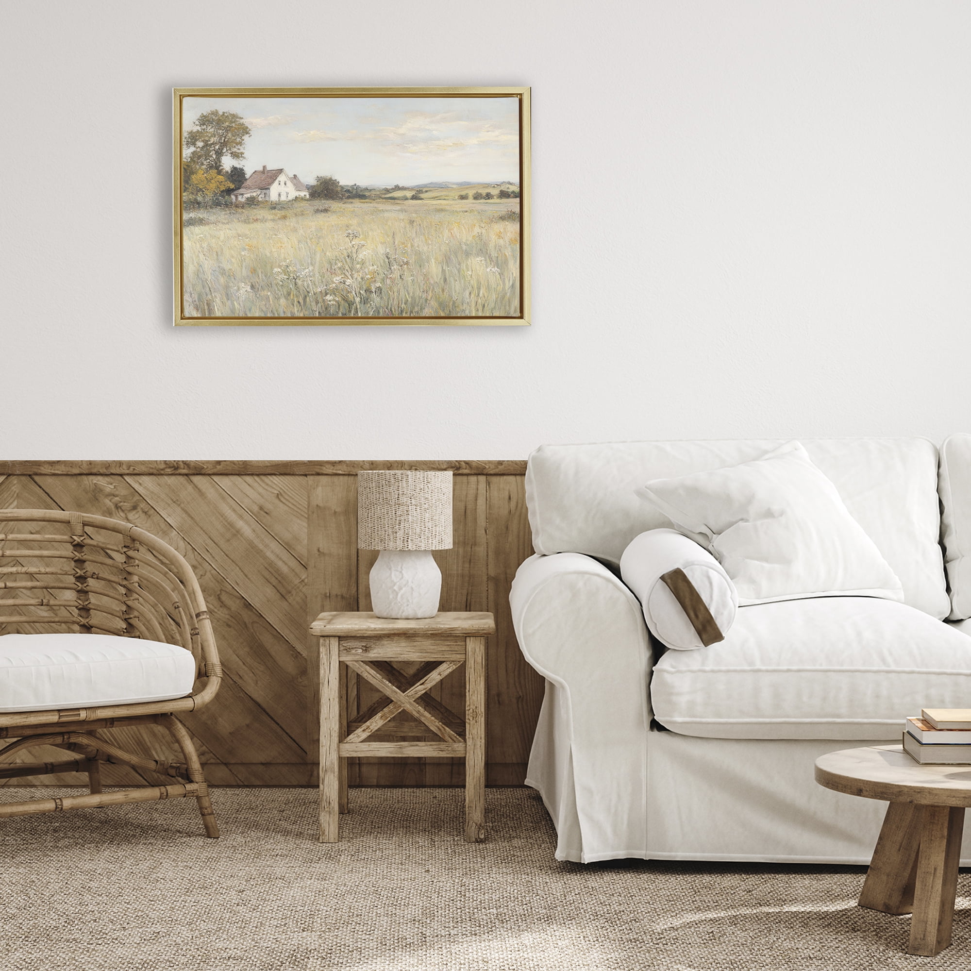 Stupell Industries Country Living in Golden Meadow Gold Framed Floater Canvas Wall Art, design by Petal Prints Design