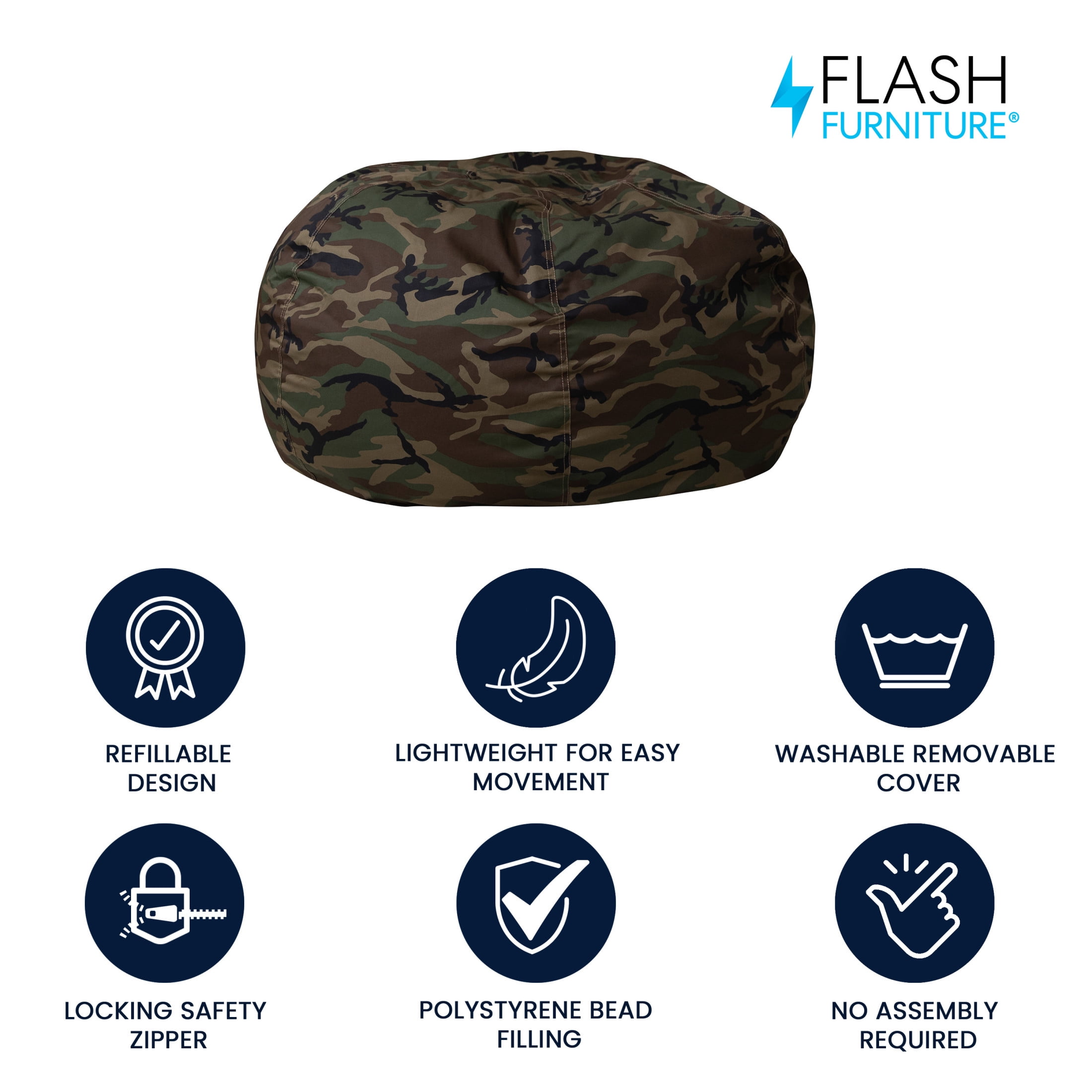 Flash Furniture Duncan Oversized Camouflage Refillable Bean Bag Chair for All Ages