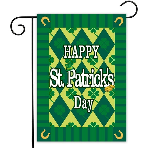 St Patricks Day Garden Flag (12x18 Inch) Outside Decoration Flags Vertical Double Sided Happy St. Patricks Day Decor Burlap Yard Flags Leprechaun Green Shamrocks Gold Coin Pot Hat Rainbow Yard Flag