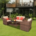 thumbnail image 2 of 4-Piece Outdoor Sectional Sofa Set, PE Rattan Conversation Set with Arm Chairs, Tea Table and Cushions, All-Weather Cushioned Sofa Furniture Set for Backyard, Patio, Porch, Garden, Poolside, K3053, 2 of 11