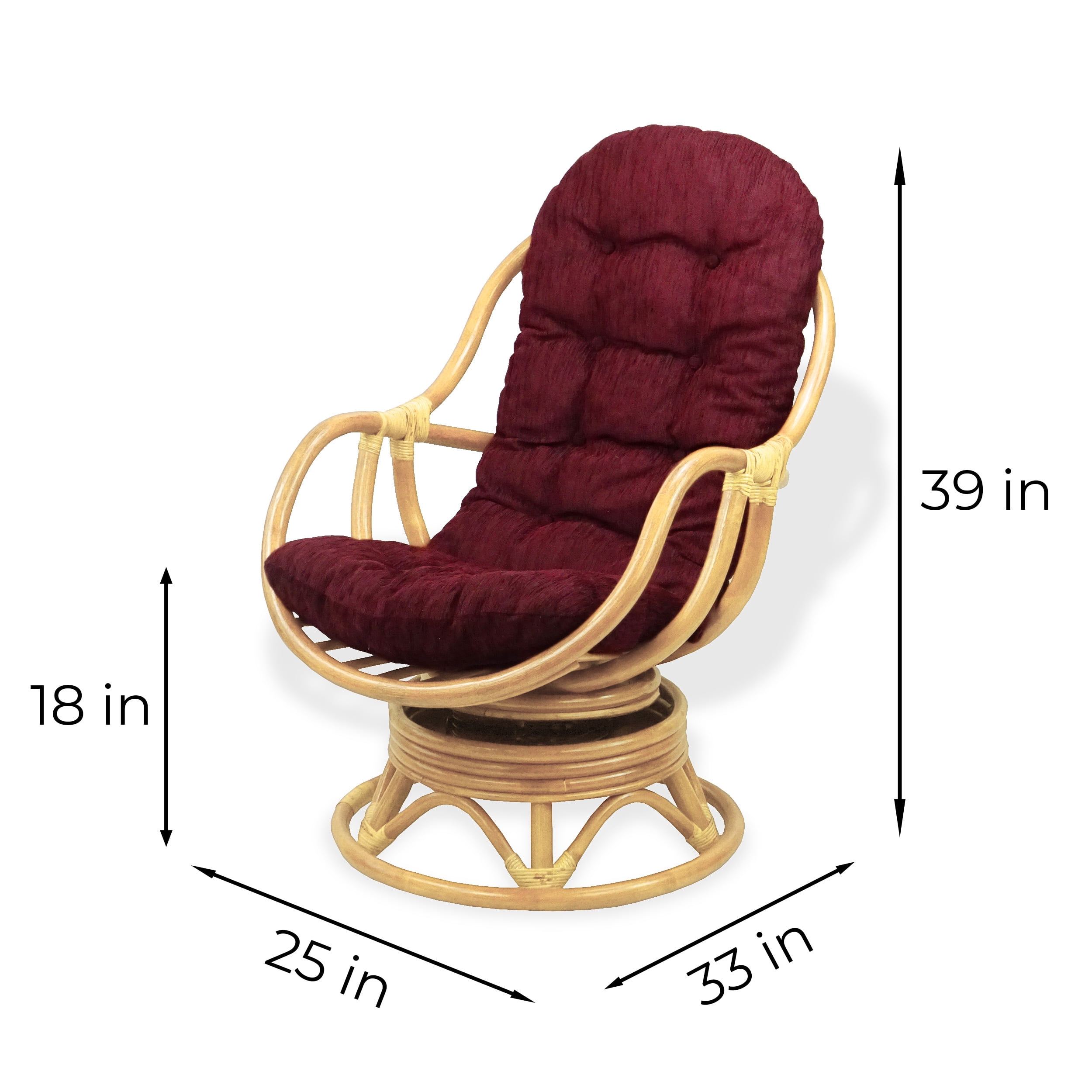 Bali Lounge Swivel Rocking Chair with Dark Brown Cushion Natural Rattan Wicker Handmade, Natural Color