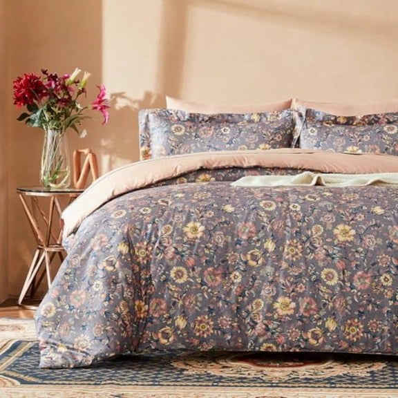 Queen Size Comforter SetFloral Comforters Queen Size Set Vintage Flowers Leaves Pattern Boho Bedding Set Soft Lightweight Bedding Set for All Seasons 3 Pieces Comforter