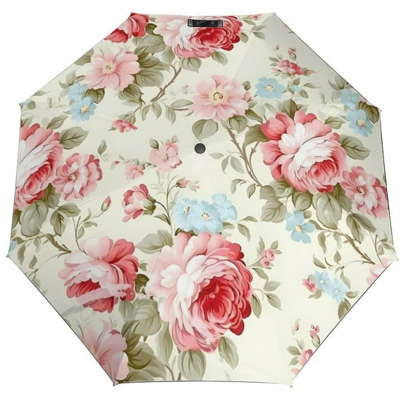 Floral Colorful Flowers Umbrella for Rain - Portable, Double Layer Automatic Folding Umbrella UV Protection for Rain Car Travel Outdoor Men Women