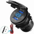 thumbnail image 1 of Waterproof Dual USB Car Charger QC3.0, 12V/24V 36W with LED Voltmeter for Cars, ATV, Bus - Blue, 1 of 5