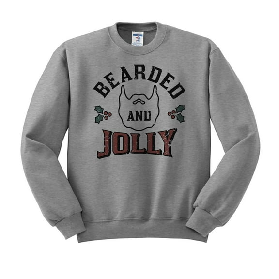 TeesAndTankYou Bearded And Jolly Christmas Sweatshirt Unisex Small Grey