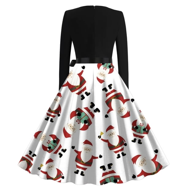 Puntoco Vestido vintage de manga larga con estampado navideño y cuello redondo para mujer Puntoco Puntoco-2863