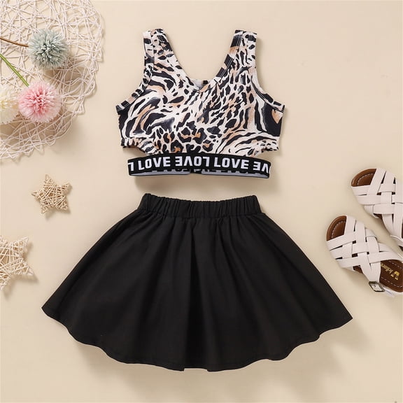 Vedolay Girls Skirts Set Little Girls Summer Outfits 2 Pcs Clothes Set Cute Casual,Black 3-4 Years