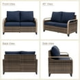 thumbnail image 3 of INTER HUT Modern Wicker Patio Sofa, Rattan Outdoor Loveseat Sofa, 2 Seat Loveseat, Brown/Blue, 3 of 8