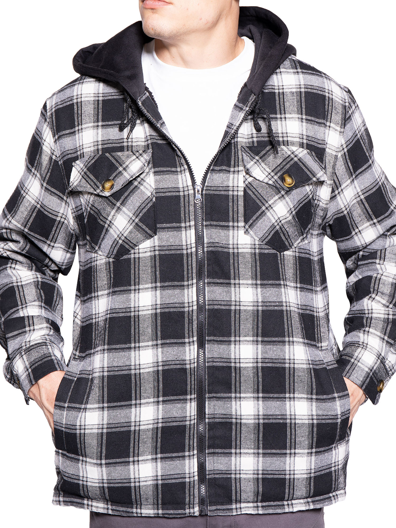 Visive Mens Heavy Sherpa Fleece-Lined Flannel Hooded Jacket - Big & Tall Sizes - Warm Zip Up Hoodie Jacket for Cold Weather - Perfect for Outdoor Activities - Durable & Fashion-Forward - image 5 of 6
